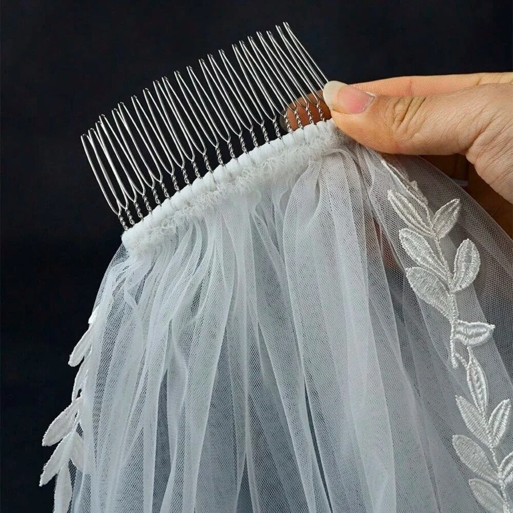 New Long Ivy Leaf Trim Bridal Veil Wedding Lace Floral Ivory White 78 inches